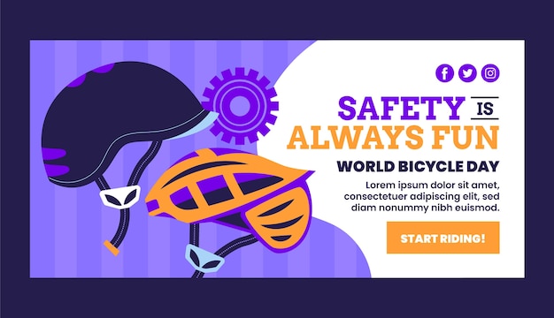 Vector gratuito plantilla de banner horizontal del día mundial de la bicicleta plana