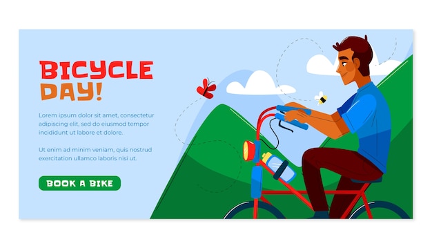 Vector gratuito plantilla de banner horizontal del día mundial de la bicicleta plana