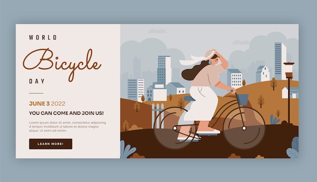 Vector gratuito plantilla de banner horizontal del día mundial de la bicicleta plana