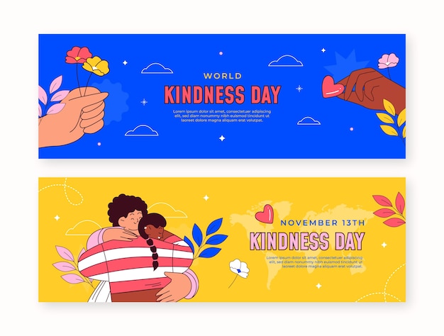 Vector gratuito plantilla de banner horizontal del día mundial de la bondad dibujado a mano