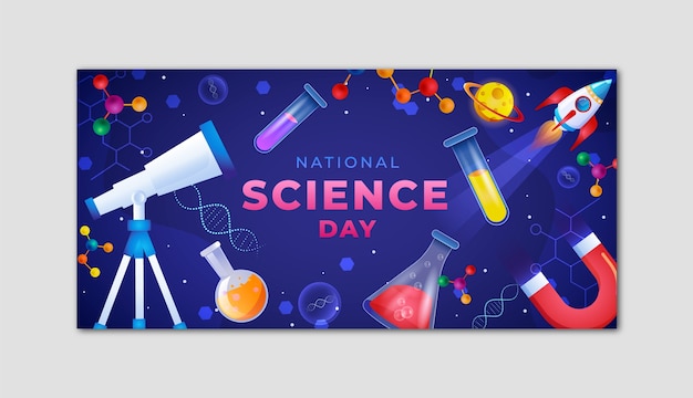 Vector gratuito plantilla de banner horizontal del día mundial de la ciencia degradado