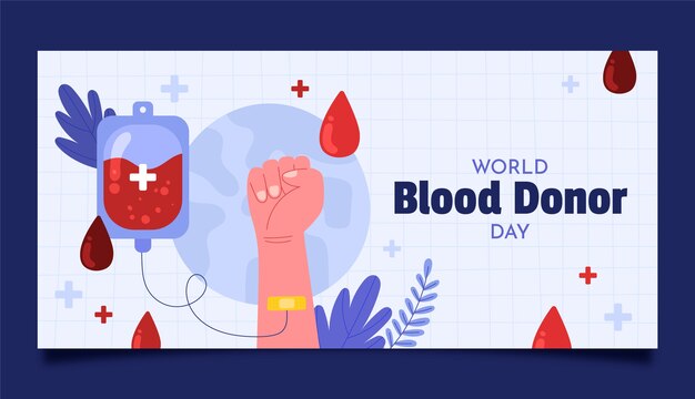 Plantilla de banner horizontal del día mundial del donante de sangre plano