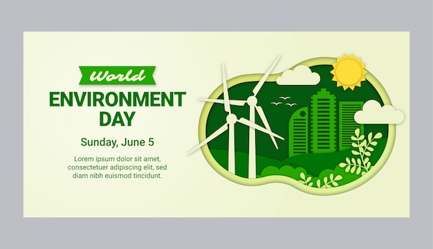 Vector gratuito plantilla de banner horizontal del día mundial del medio ambiente de estilo de papel