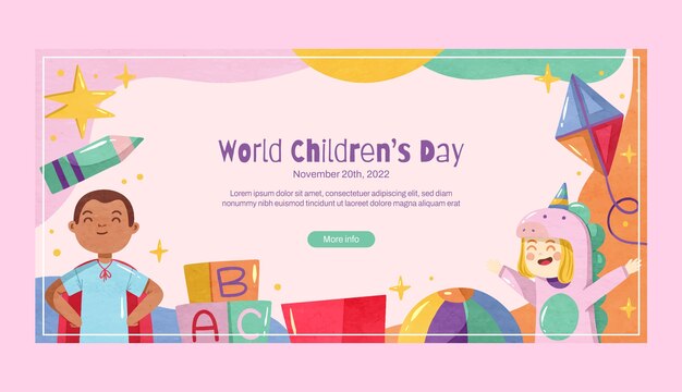Plantilla de banner horizontal del día mundial del niño en acuarela