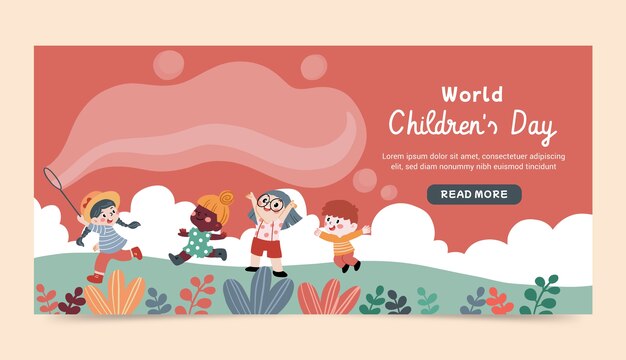 Plantilla de banner horizontal del día mundial del niño plano