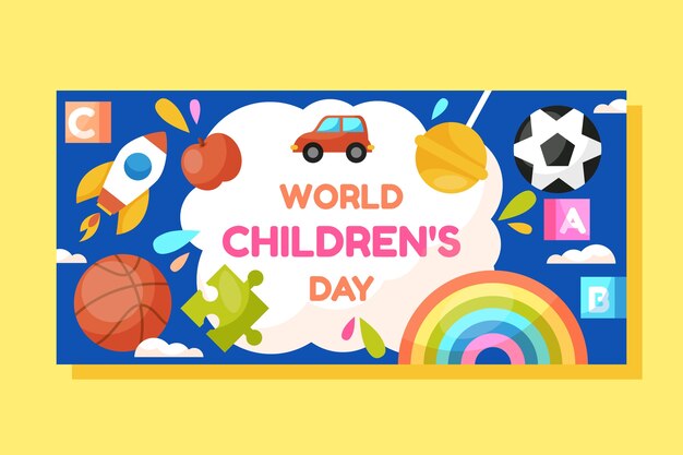 Plantilla de banner horizontal del día mundial del niño plano