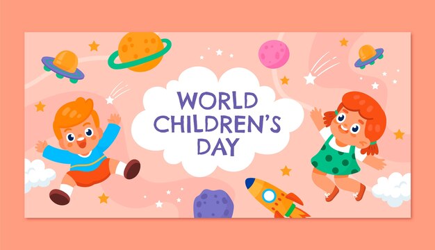 Plantilla de banner horizontal del día mundial del niño plano