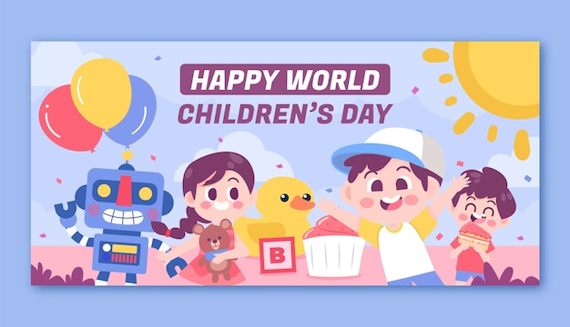 Plantilla de banner horizontal del día mundial del niño plano