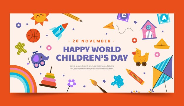 Plantilla de banner horizontal del día mundial del niño plano