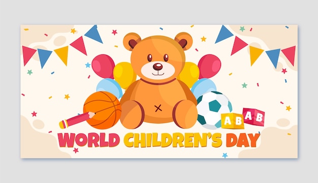 Plantilla de banner horizontal del día mundial del niño plano