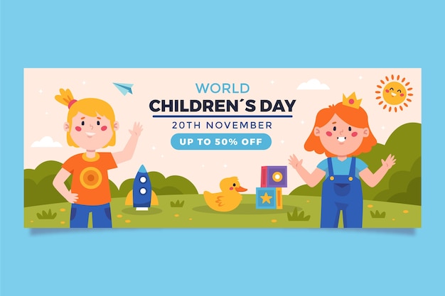 Vector gratuito plantilla de banner horizontal del día mundial del niño plano