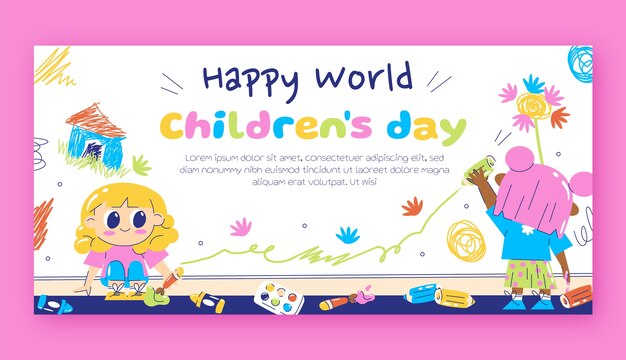 Plantilla de banner horizontal del día mundial del niño plano