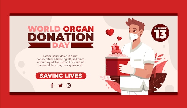 Vector gratuito plantilla de banner horizontal del día mundial plano de la donación de órganos con médico