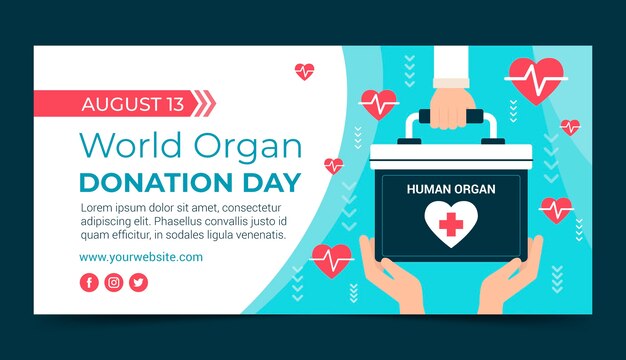 Vector gratuito plantilla de banner horizontal del día mundial plano de la donación de órganos