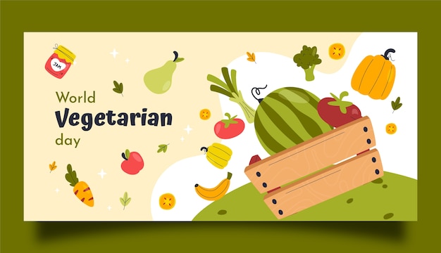 Vector gratuito plantilla de banner horizontal del día mundial del vegetariano dibujado a mano