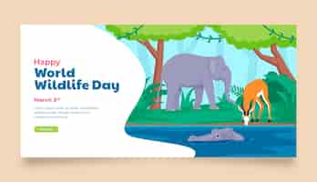 Vector gratuito plantilla de banner horizontal del día mundial de la vida silvestre plana con animales