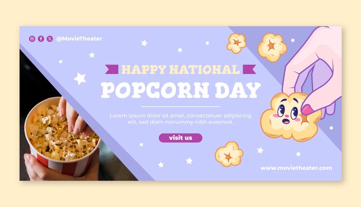 Vector gratuito plantilla de banner horizontal del día nacional de las palomitas de maíz dibujada a mano
