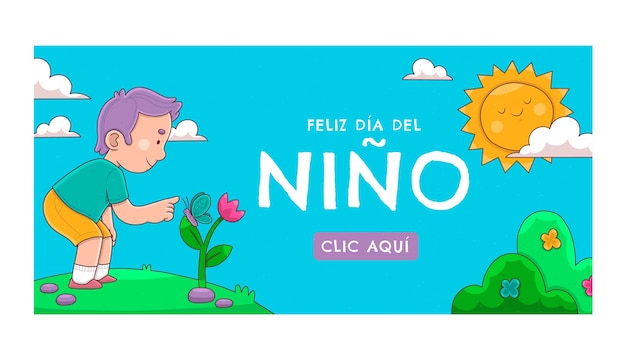 Vector gratuito plantilla de banner horizontal del día del niño dibujado a mano en español