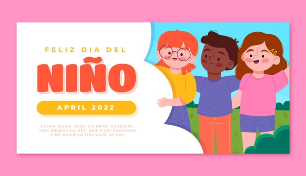 Plantilla de banner horizontal del día del niño dibujado a mano en español
