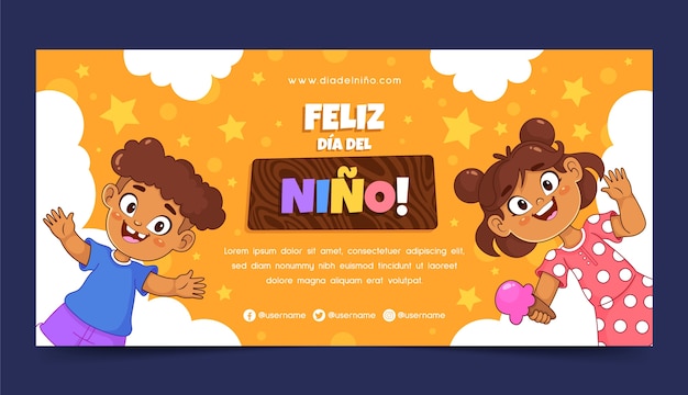 Vector gratuito plantilla de banner horizontal para el día del niño en español