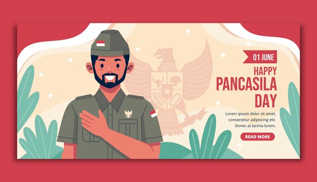 Vector gratuito plantilla de banner horizontal del día de la pancasila plana