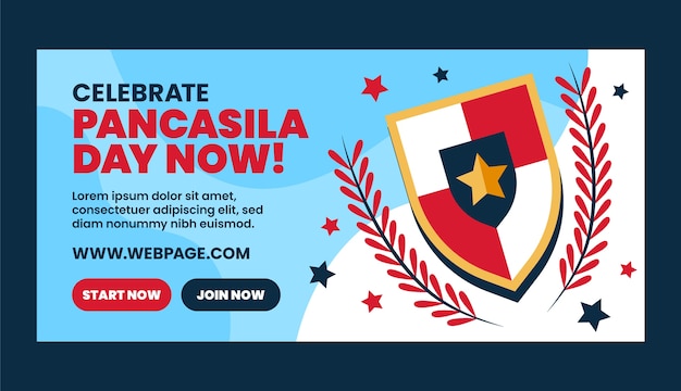 Plantilla de banner horizontal del día de la pancasila plana