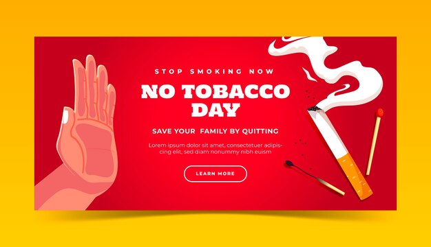 Plantilla de banner horizontal del día sin tabaco plano