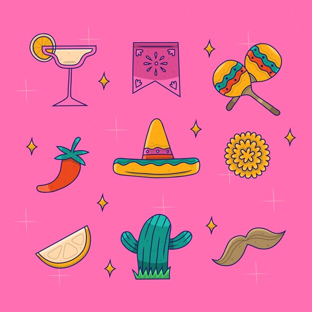 Plantilla de banner horizontal dibujada a mano para la celebración del cinco de mayo