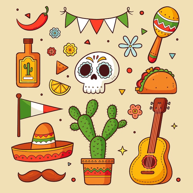 Plantilla de banner horizontal dibujada a mano para la celebración del cinco de mayo