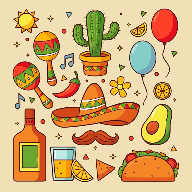 Plantilla de banner horizontal dibujada a mano para la celebración del cinco de mayo
