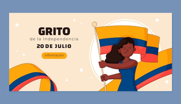 Plantilla de banner horizontal dibujada a mano para la celebración del día de la independencia de colombia