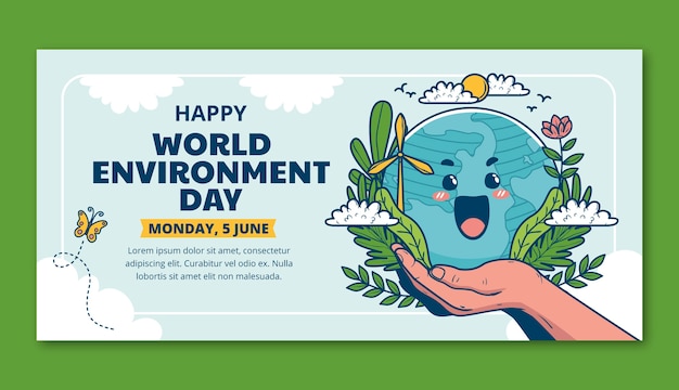 Vector gratuito plantilla de banner horizontal dibujada a mano para la celebración del día mundial del medio ambiente