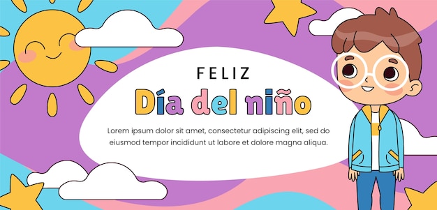 Vector gratuito plantilla de banner horizontal dibujada a mano para la celebración del día del niño