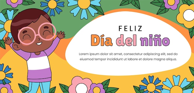 Vector gratuito plantilla de banner horizontal dibujada a mano para la celebración del día del niño