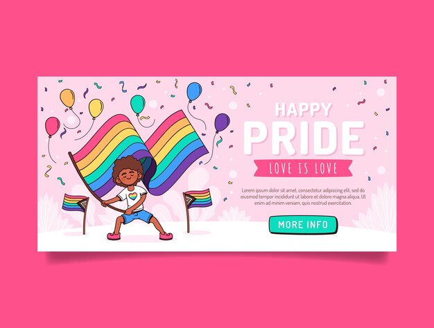 Plantilla de banner horizontal dibujada a mano para la celebración del mes del orgullo