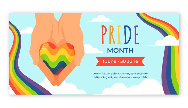 Plantilla de banner horizontal dibujada a mano para la celebración del mes del orgullo