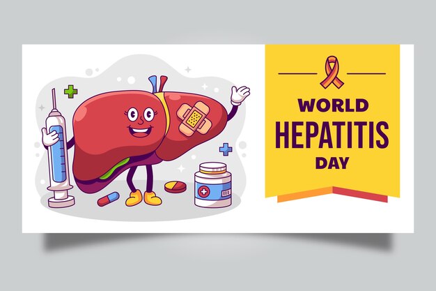 Plantilla de banner horizontal dibujada a mano para la conciencia del día mundial de la hepatitis