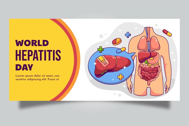 Plantilla de banner horizontal dibujada a mano para la conciencia del día mundial de la hepatitis