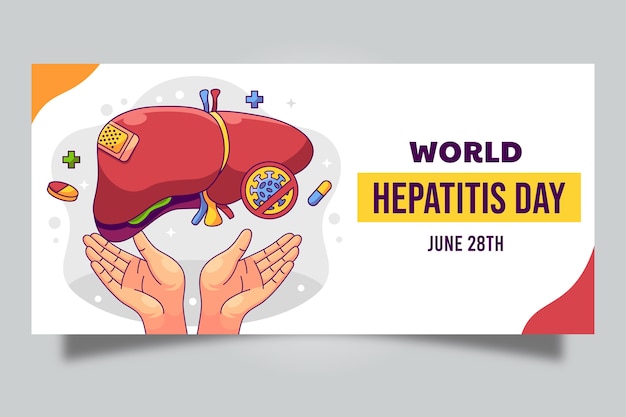 Plantilla de banner horizontal dibujada a mano para la conciencia del día mundial de la hepatitis