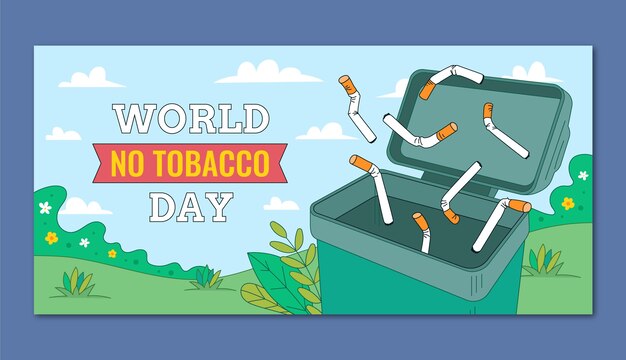 Plantilla de banner horizontal dibujada a mano para conciencia del día sin tabaco