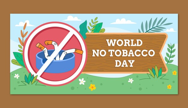 Plantilla de banner horizontal dibujada a mano para conciencia del día sin tabaco