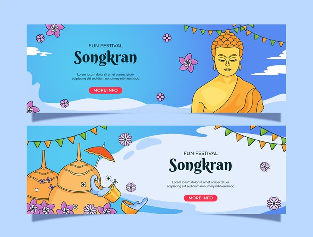 Plantilla de banner horizontal dibujada a mano para el festival del agua de songkran
