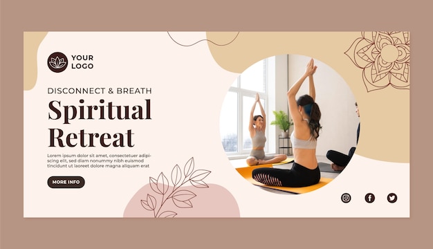 Vector gratuito plantilla de banner horizontal dibujada a mano para retiro de yoga