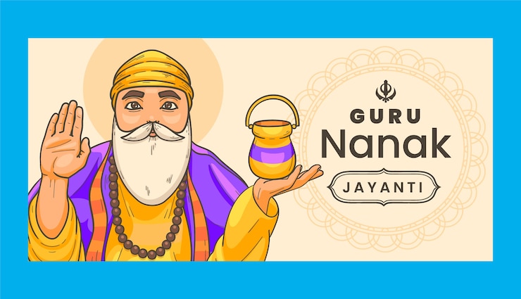 Vector gratuito plantilla de banner horizontal dibujado a mano gurú nanak gurpurab