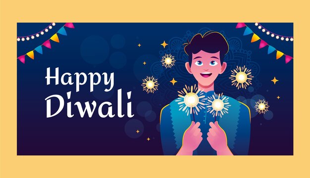 Plantilla de banner horizontal de diwali degradado