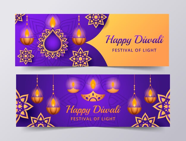 Plantilla de banner horizontal de diwali degradado