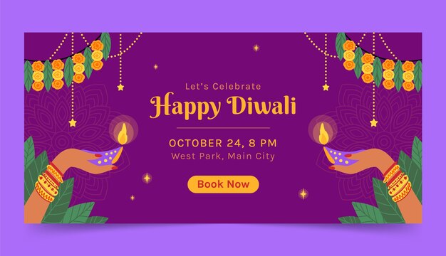 Plantilla de banner horizontal de diwali dibujado a mano