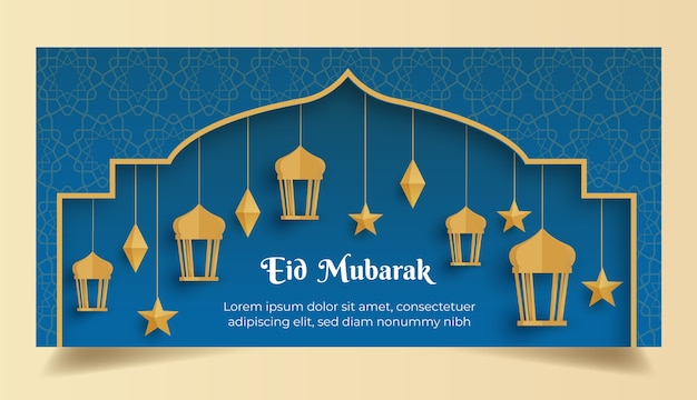 Plantilla de banner horizontal de eid al-fitr de estilo de papel