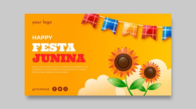 Plantilla de banner horizontal de festas juninas degradado