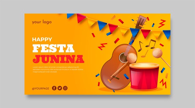 Plantilla de banner horizontal de festas juninas degradado